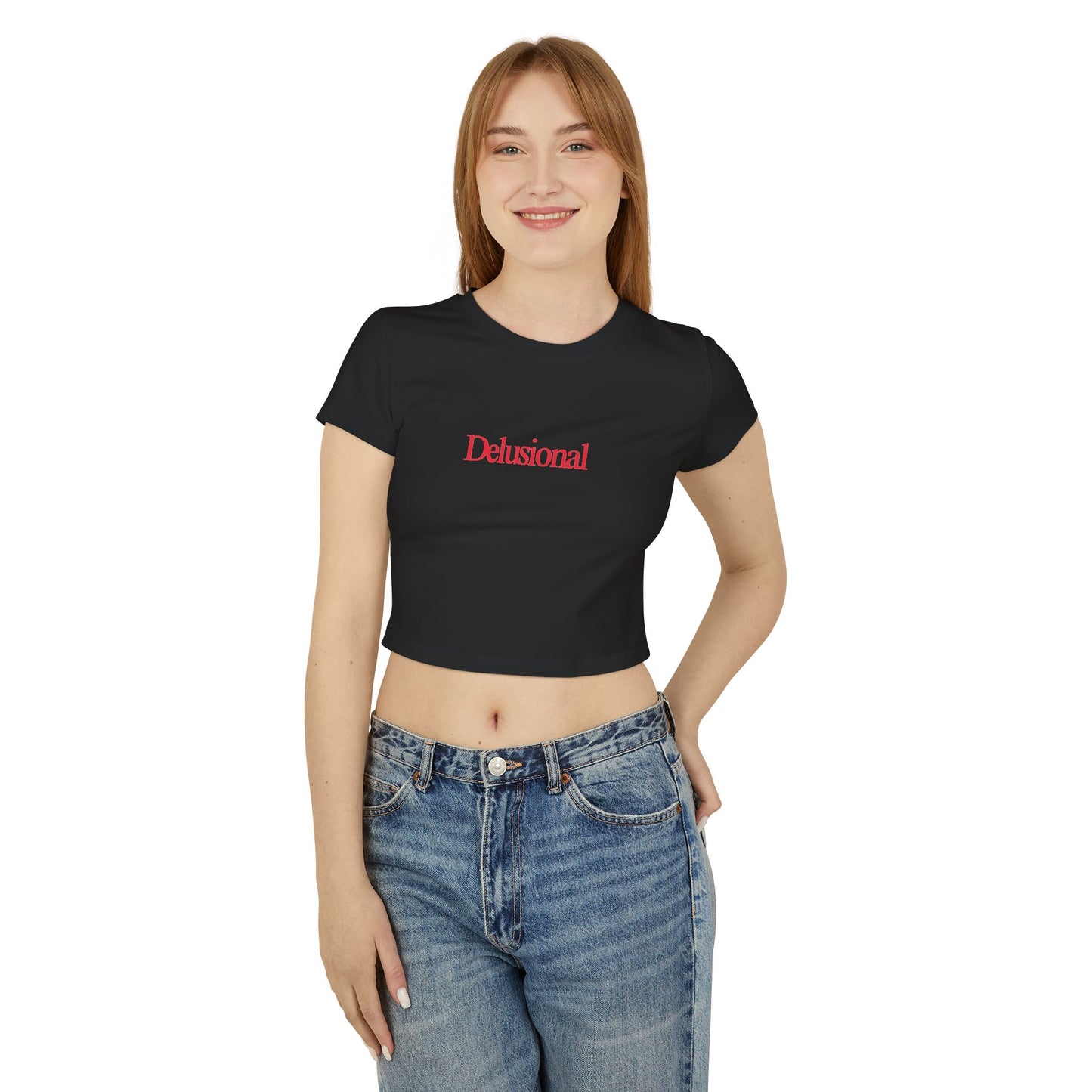 "Delusional" - Crop Top Baby Tee