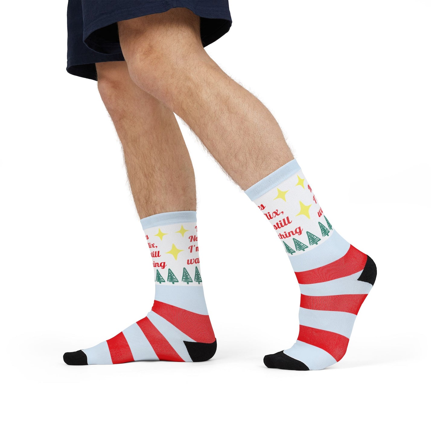 Christmas Stripe Crew Socks — "Yes Netflix, I'm Still Watching" Holiday Socks