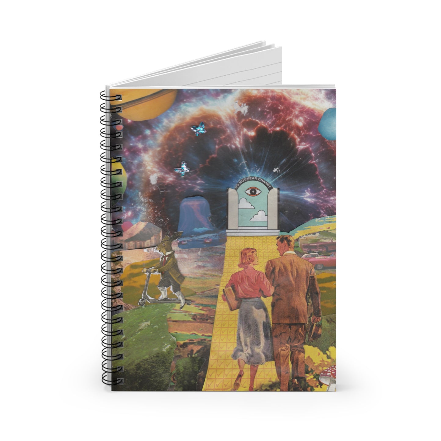 Inspiring Spiral Notebook - "Do Not Fear Change" Journal | Surreal Collage Art Cover (6" x 8")