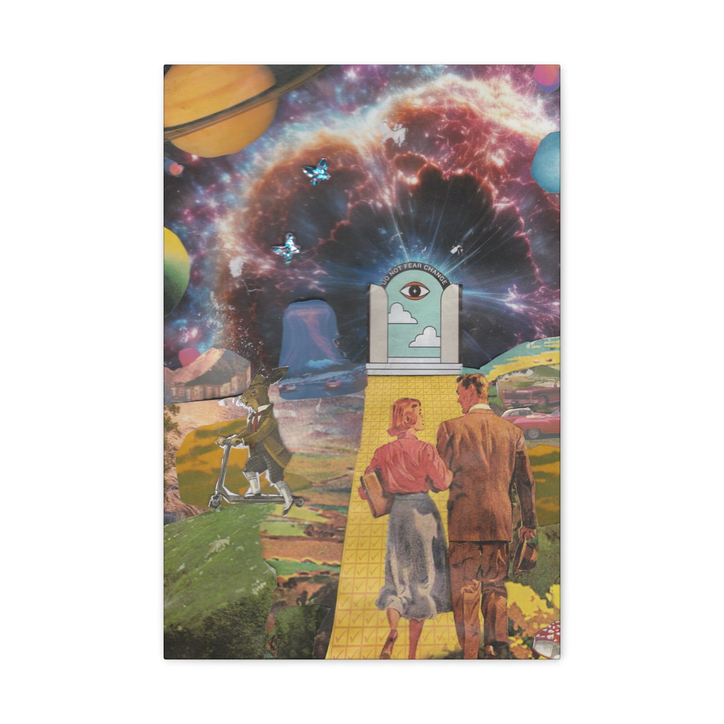 "Do Not Fear Change" Surreal Mixed Media Collage | Canvas Art Print