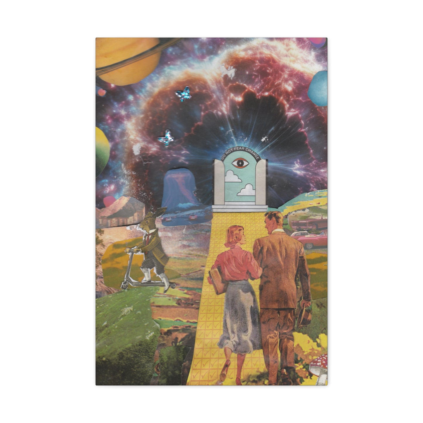 "Do Not Fear Change" Surreal Mixed Media Collage | Canvas Art Print
