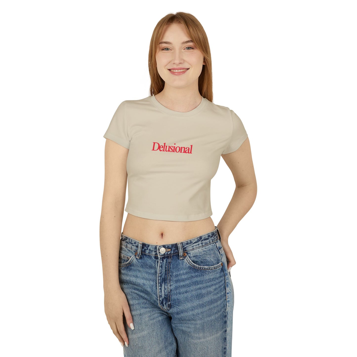 "Delusional" - Crop Top Baby Tee