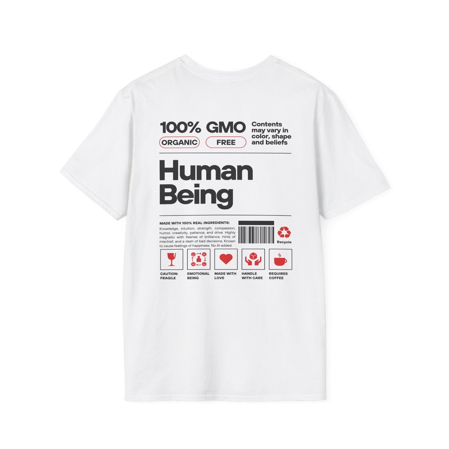 "Human Being" Ingredients Label - Funny Graphic T-Shirt