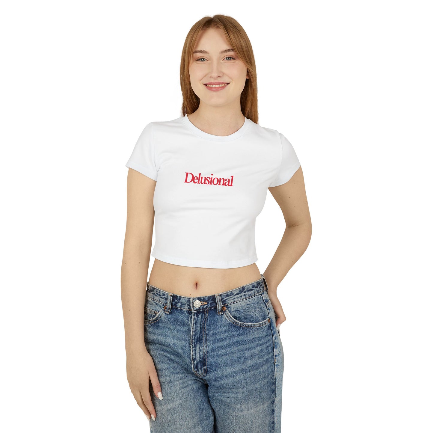 "Delusional" - Crop Top Baby Tee