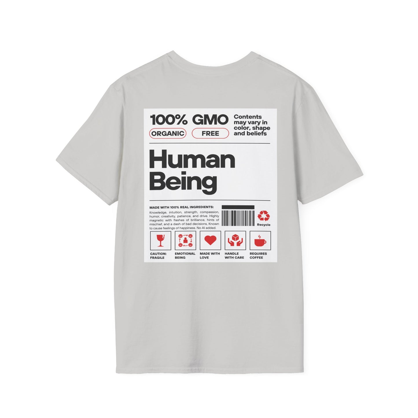 "Human Being" Ingredients Label - Funny Graphic T-Shirt