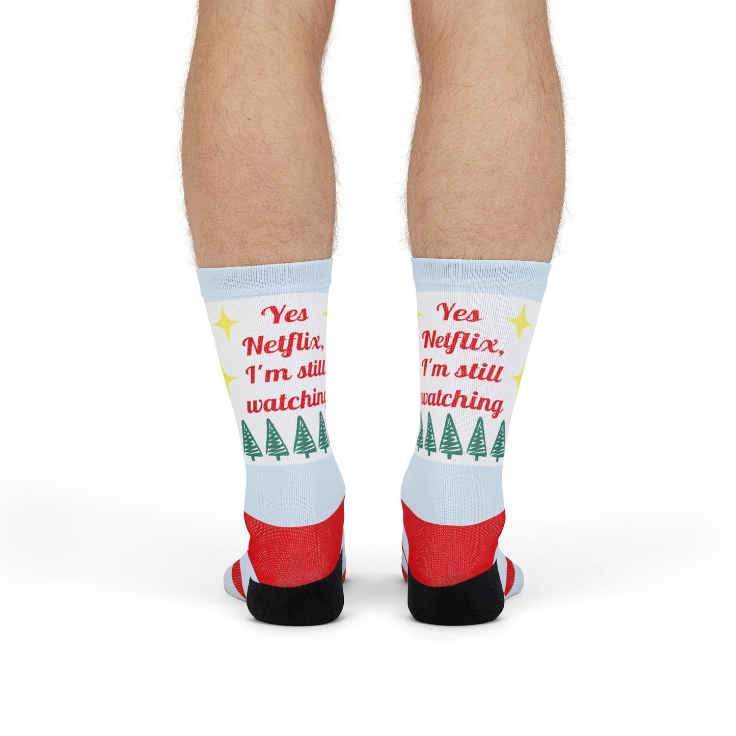 Christmas Stripe Crew Socks — "Yes Netflix, I'm Still Watching" Holiday Socks